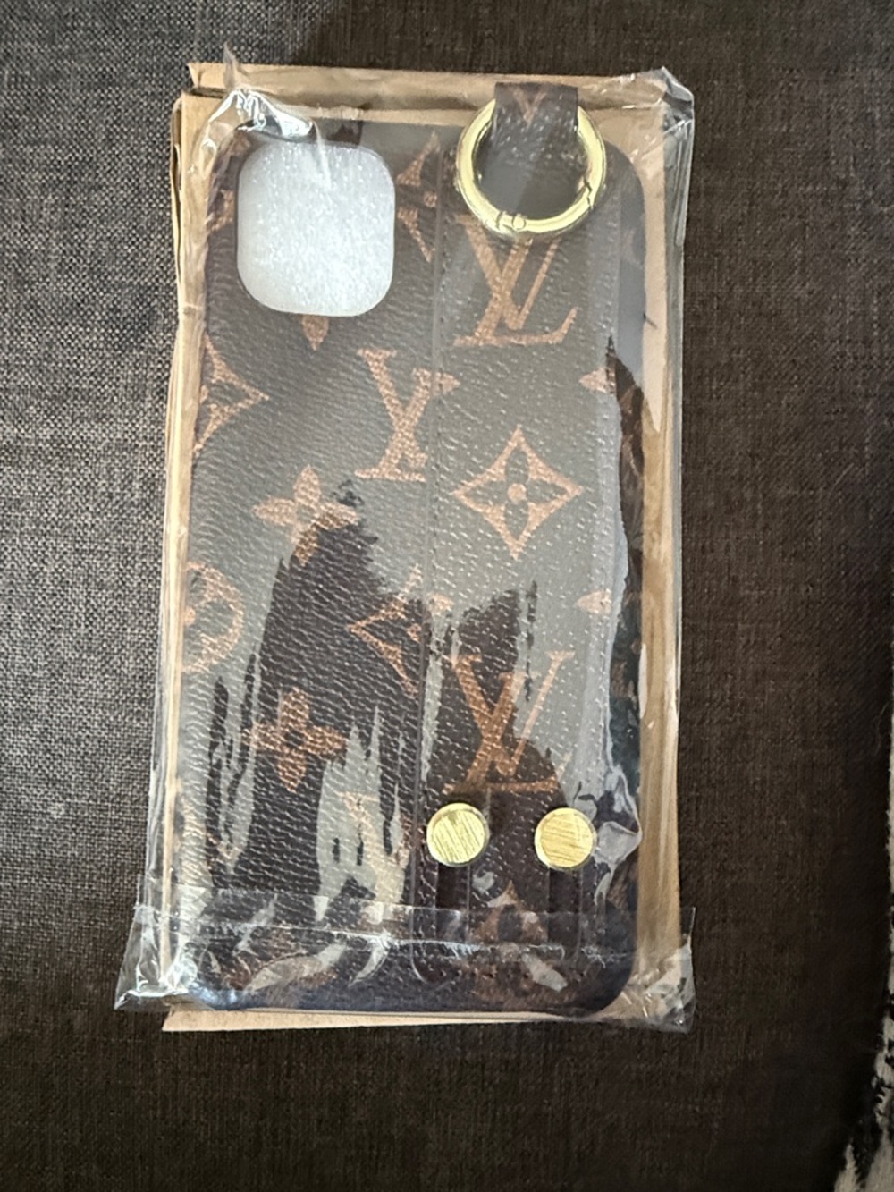Monogram Brown Leather Phone Case with Strap & Ring 11 Pro Max New in Box - Picture 3 of 4